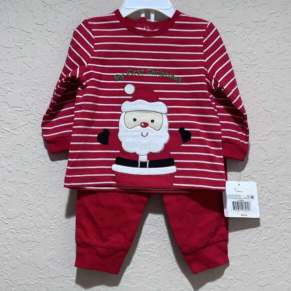 NEW Little Me Boys 9 Months "My First Christmas" Santa Joggers 3 Pc Set With Hat - Picture 14 of 14